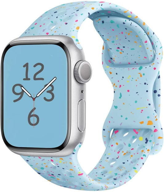 Silicone Watchband Compatible with Apple Watch Band 49Mm 45Mm 44Mm 42Mm 41Mm 40Mm 38Mm, Breathable Sport Wristband Soft Watch Strap for Iwatch Series 9, Ultra 2, Ultra 8 7 6 5 4 3 2 1 SE for Women Man