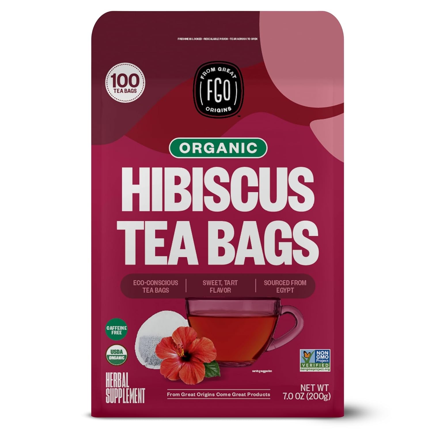 Organic Tulsi Holy Basil Tea, 100 Count, Eco-Conscious Herbal Tea Bags, Resealable Bag, Caffeine Free, Packaging May Vary (Pack of 1) TLBH