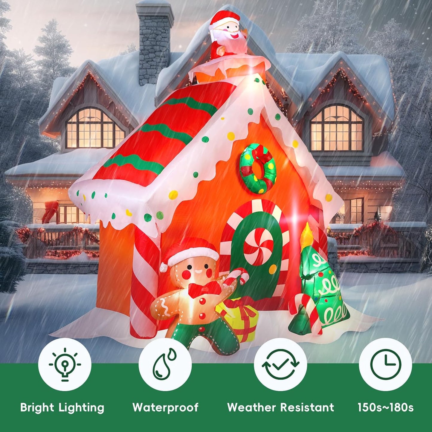7.5 FT Tall Christmas Inflatables Gingerbread House Built-In LED Lights Blow up Christmas Decor for Xmas Party Holiday Outdoor Garden Lawn Yard Decorations