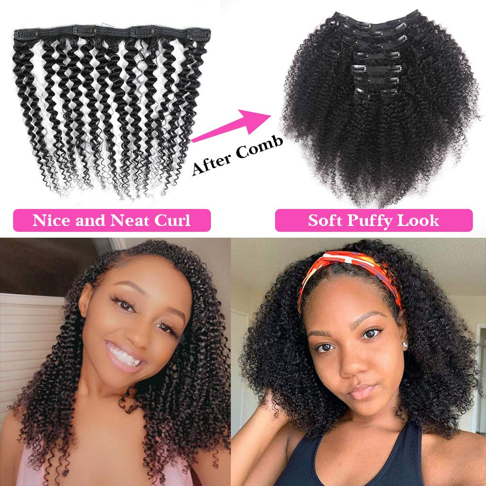 Kinky Curly Clip in Hair Extensions for Black Women,  10 Inch Curly Hair Extensions Clip in Human Hair, 3C 4A Kinky Curly for Women