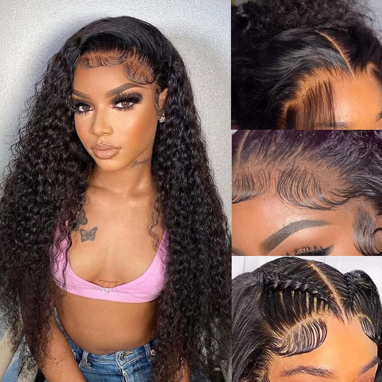 5X5 HD Lace Closure Human Hair Deep Wave Closure 12A Invisible Ultra-Thin HD Lace Closure Brazilian Virgin Remy Human Hair Pre Plucked with Baby Hair Natural Black Color (16 Inch)