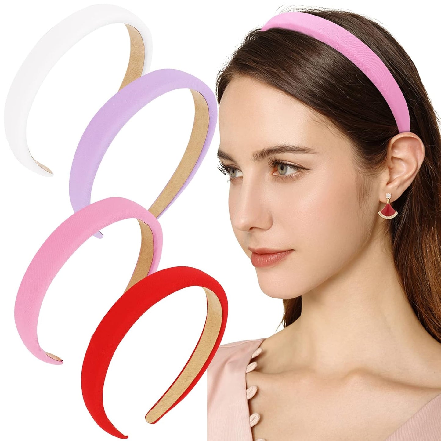 Headbands for Women, 4Pcs Padded Headbands Non Slip Soft Thick Comfortable Headbands Cute Brown Black Pink White Fall Headband Aesthetic Y2K Halloween Costume Hair Accessories for Women Girls