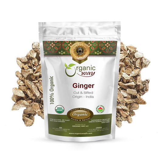 Ginger Root Cut & Sifted (Zingiber Officinale) - Herbal Tea | Kosher & USDA Certified | Vegan, Non-Gmo & Gluten Free | Tested for Heavy Metal and Purity | 100% Raw from India (1LBS / 16Oz) TLBH