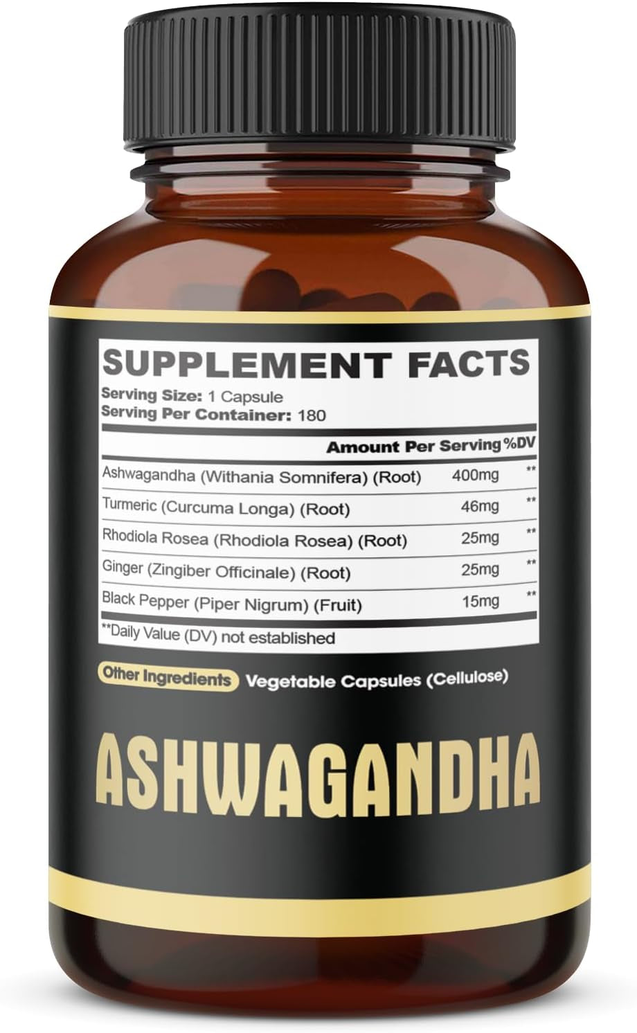 5In1 Premium Ashwagandha Capsules - Added Turmeric, Rhodiola Rosea, Ginger, Black Pepper - Strength, Spirit & Immune Support - 180 Caps for 6 Months TLBH