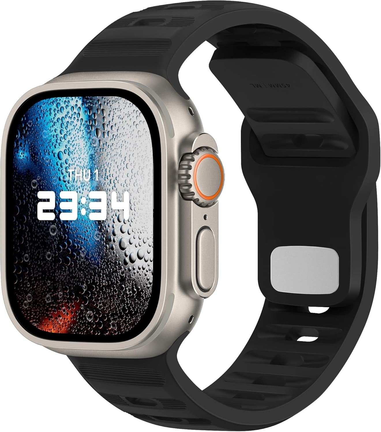 UC1 Sport Band Compatible with Apple Watch Bands Ultra Se 49Mm 45Mm 44Mm 42Mm 41Mm 40Mm 38Mm Men Women Series 9 8 7 6 5 4 3 2 1 Iwatch Strap Silicone Black