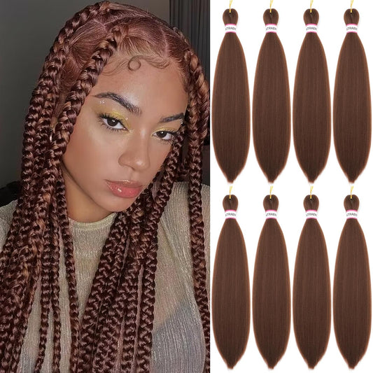 Pre Stretched Braiding Hair 18 Inch 8 Packs Dark Brown Braiding Hair Long Prestretched Braiding Hair 30# Yaki Texture