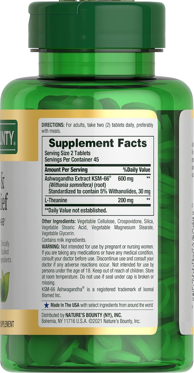 Stress Relief, Ashwagandha KSM-66, Supports Occasional Stress Relief, Dietary Supplement, Tablets, 90 Ct TLBH