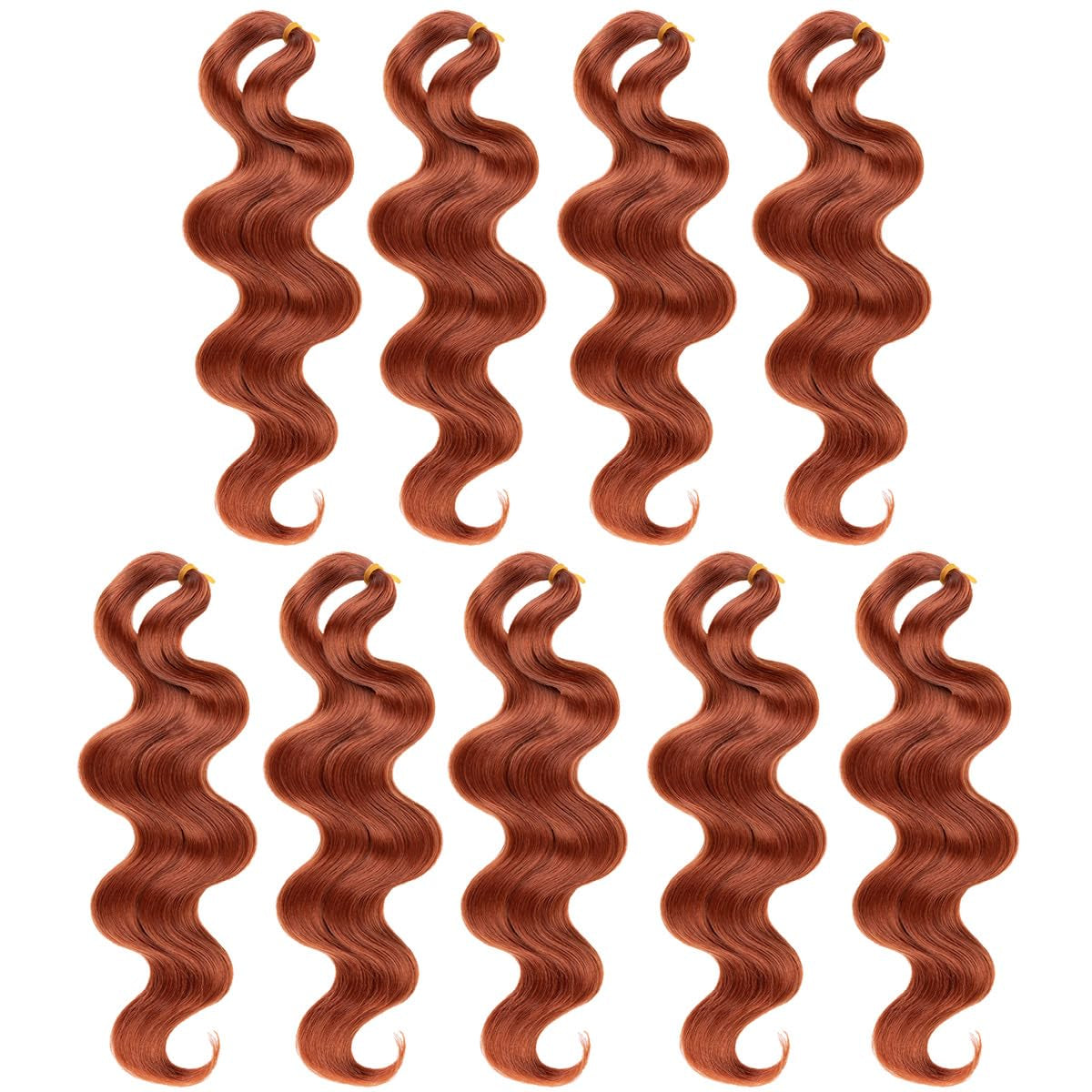 9 Packs Short Body Wave Braiding Hair 10 Inch Pre-Feathered Copper Red Premium Bouncy French Curl Wavy Braiding Hair Wavy Texture Braiding Synthetic Hair Extensions for Goddess Box Braids (350#)