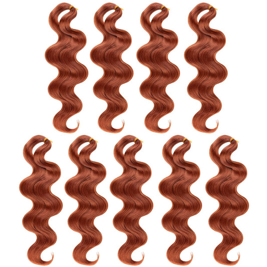 9 Packs Short Body Wave Braiding Hair 10 Inch Pre-Feathered Copper Red Premium Bouncy French Curl Wavy Braiding Hair Wavy Texture Braiding Synthetic Hair Extensions for Goddess Box Braids (350#)