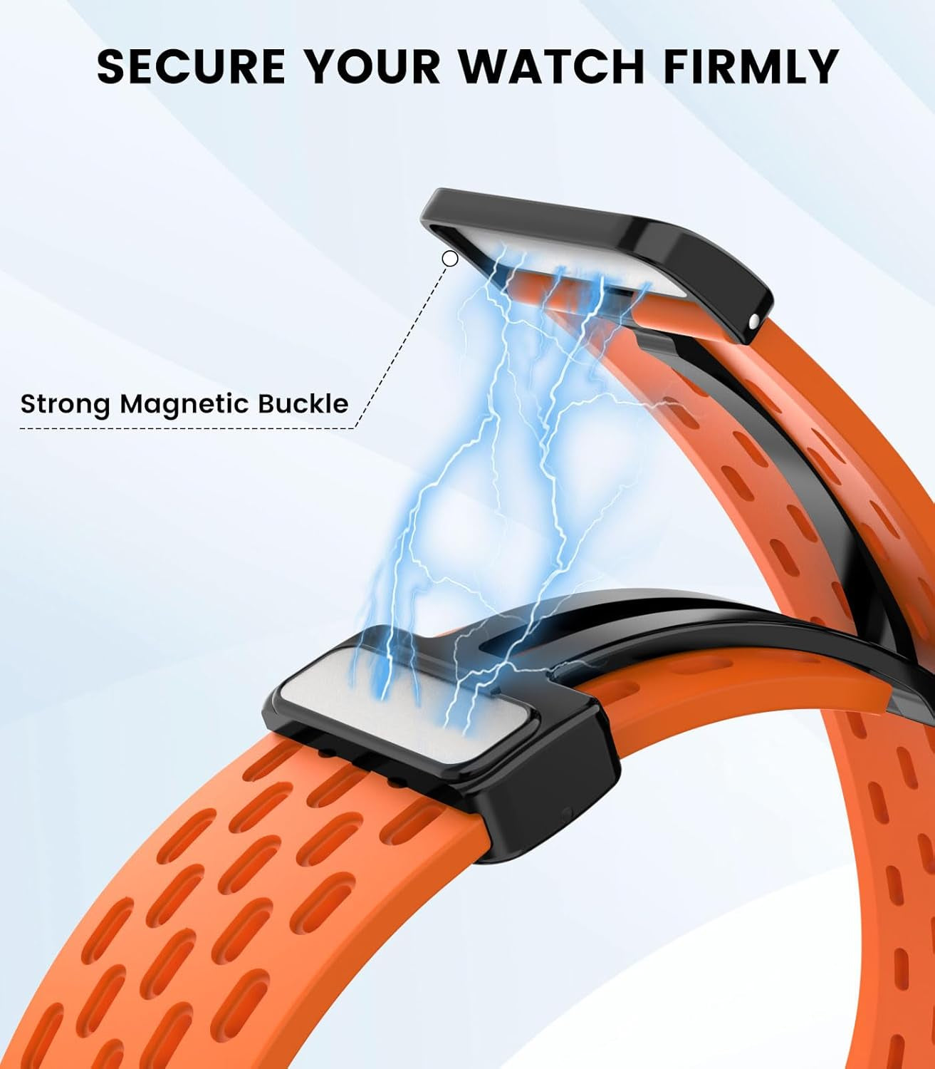 No Gap Bands Compatible with Samsung Galaxy Watch 7 FE 6 5 4 Band 40Mm 44Mm/Watch 6 4 Classic Band 43Mm 47Mm 42Mm 46Mm/Watch 5 Pro 45Mm, 20Mm Breathable Silicone Magnetic Band, Orange
