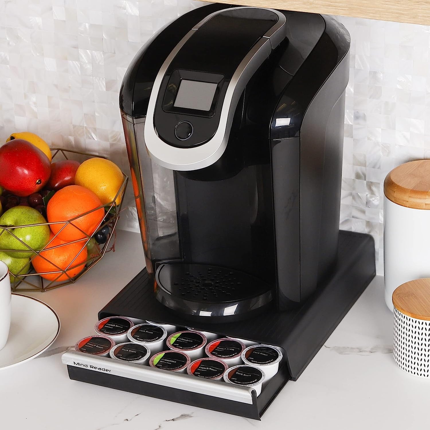 Single Serve Coffee Pod Drawer, 30 Pod Capacity, Countertop Organizer, 10.5"L X 12.75"W X 2.5"H, Black