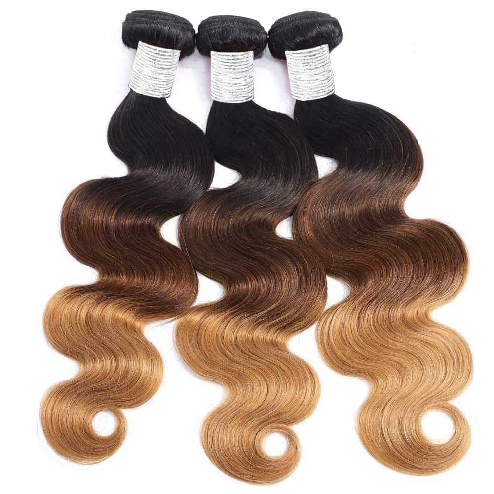 10A Ombre Human Hair Bundles 100% Unprocessed Virgin Human Hair Extensions 3 Tone 1B 4 27 Color Ombre Brazilian Body Wave Hair Bundles for Women