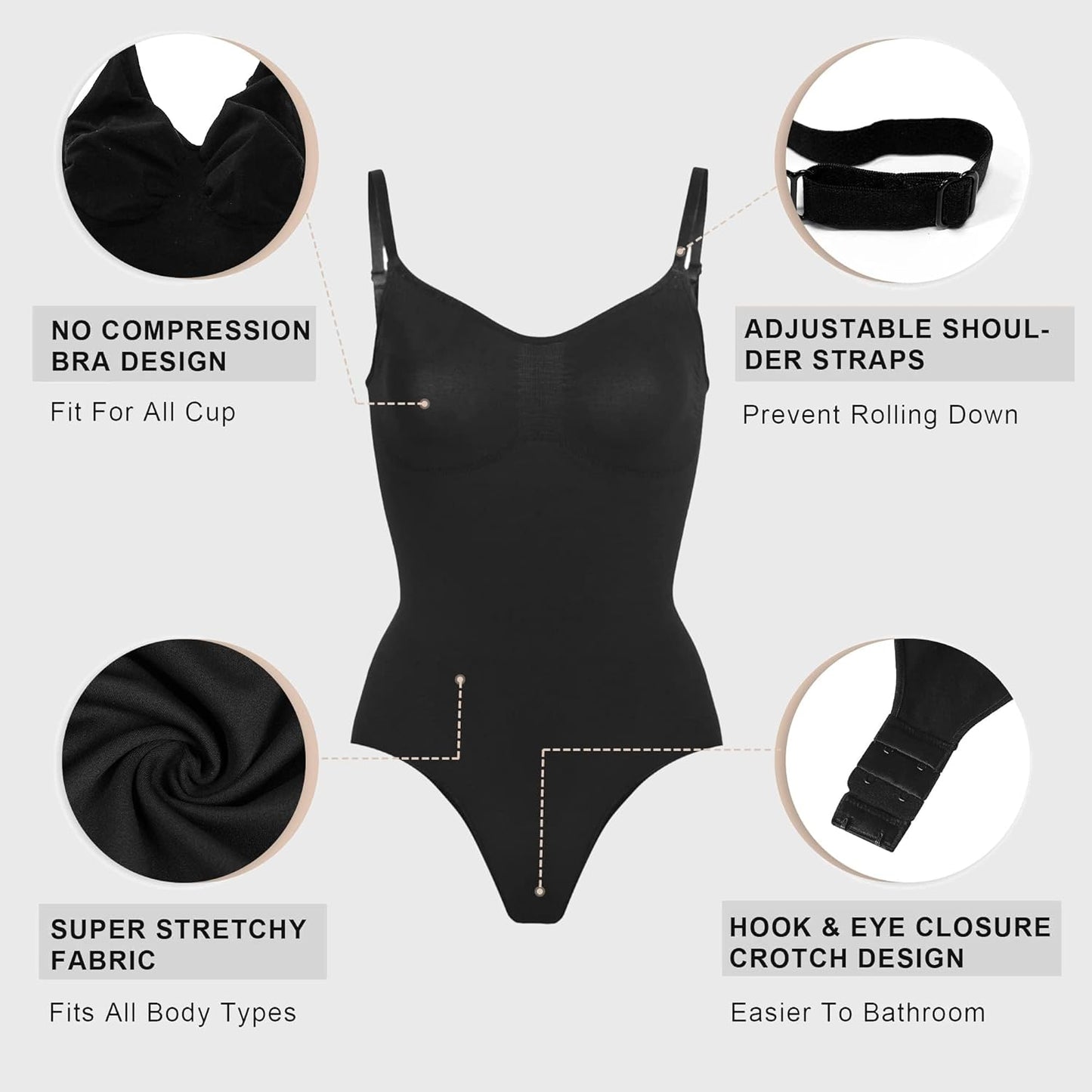 Women Shapewear Tummy Control Bodysuit Seamless Sculpting Snatched Waist Body Suit Thong or Brief