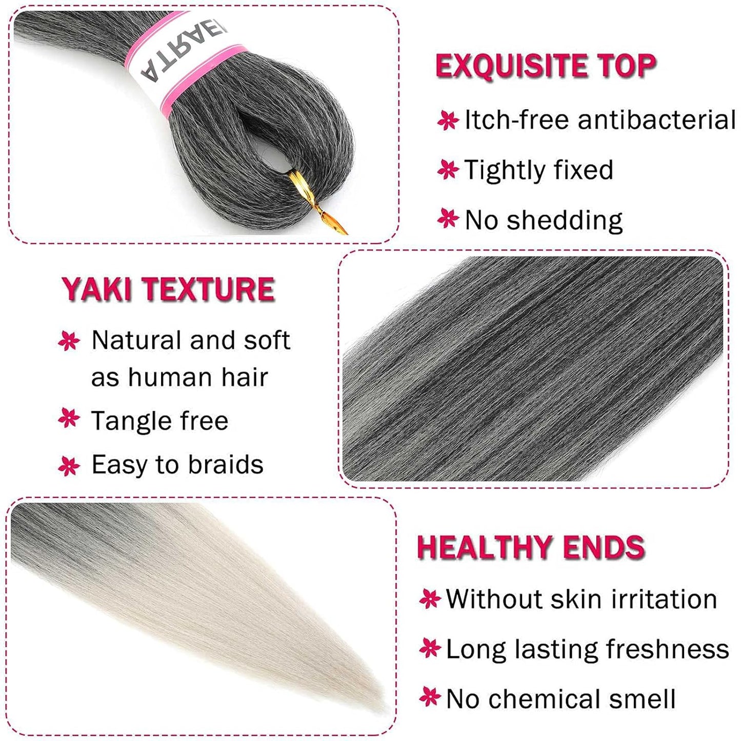 Ombre Silver Pre Stretched Braiding Hair-18 Inch Braiding Hair,Yaki Texture Prestretched Crochet Braids,Itch Free Hot Water Setting