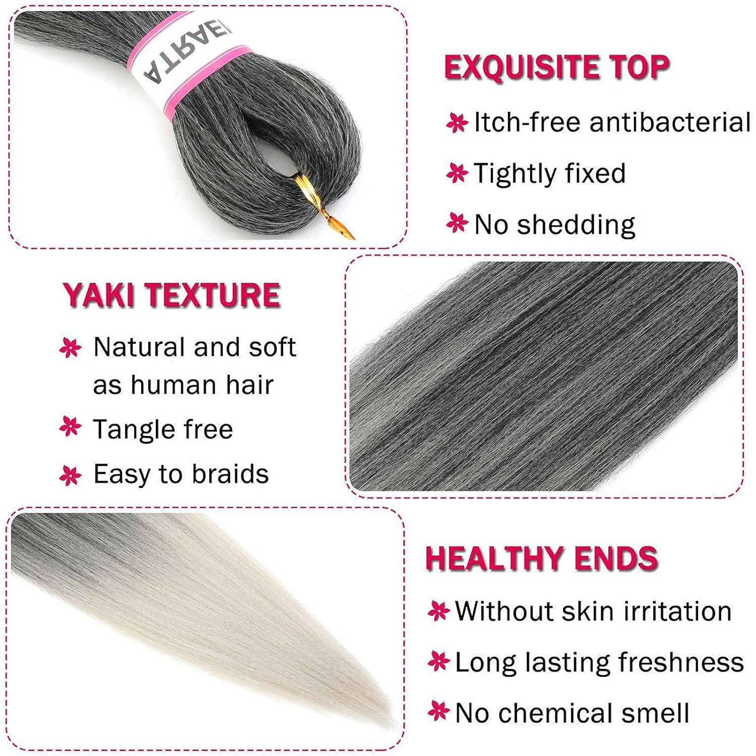 Ombre Silver Pre Stretched Braiding Hair-18 Inch Braiding Hair,Yaki Texture Prestretched Crochet Braids,Itch Free Hot Water Setting