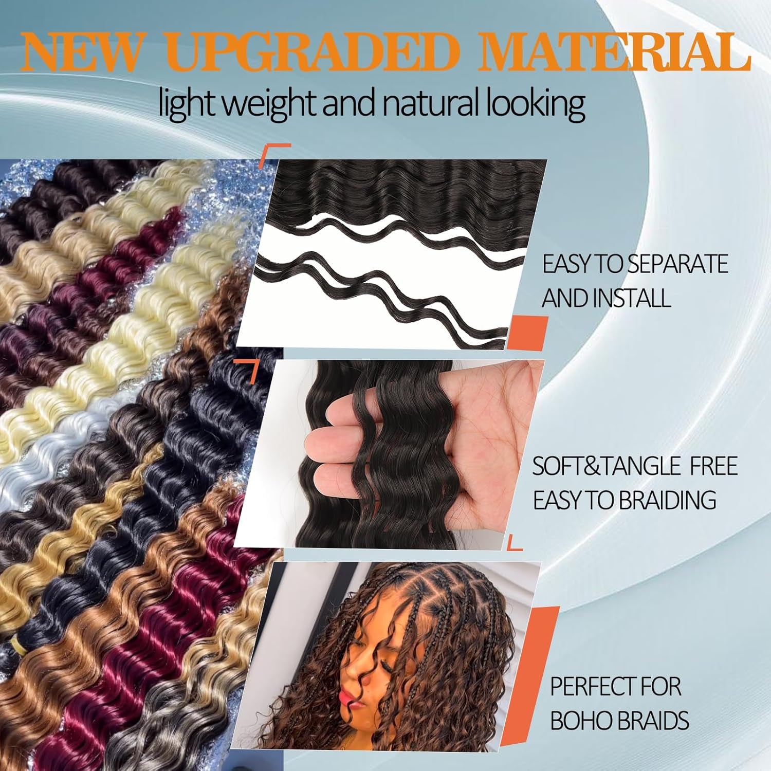 Deep Wave Crochet Hair for Black Women Curly Braiding Hair 24 Inch 2 Packs Ocean Wave Braiding Hair Extensions Soft Crul Crochet Hair for Boho Braids(24Inch, 2Pack, Black)…