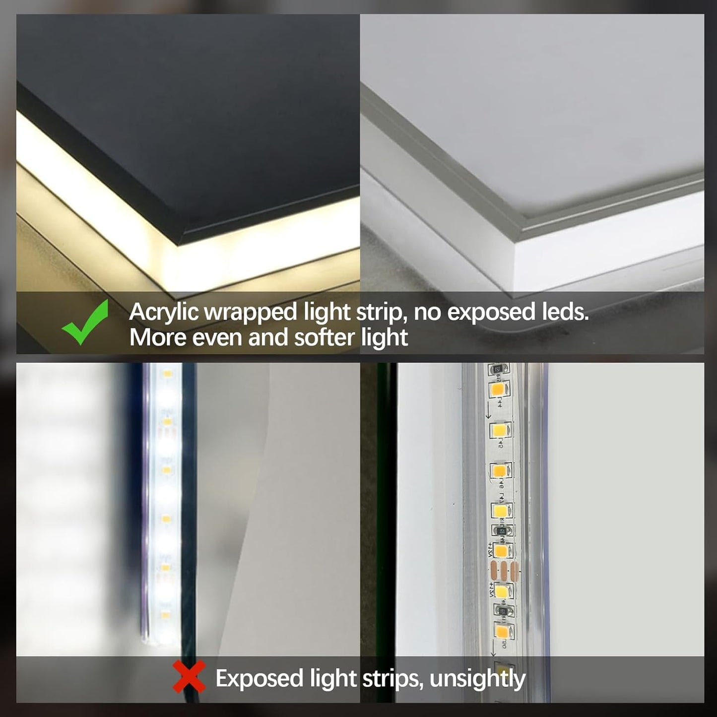 Rectangle LED Bathroom Mirror, 30"X22" Anti-Fog Double Touch Lighted Wall Vanity Mirror 45° Beveled Metal Frame Stepless Adjustable Color Temperature Smart Mirror 3000K-6000K, Gold