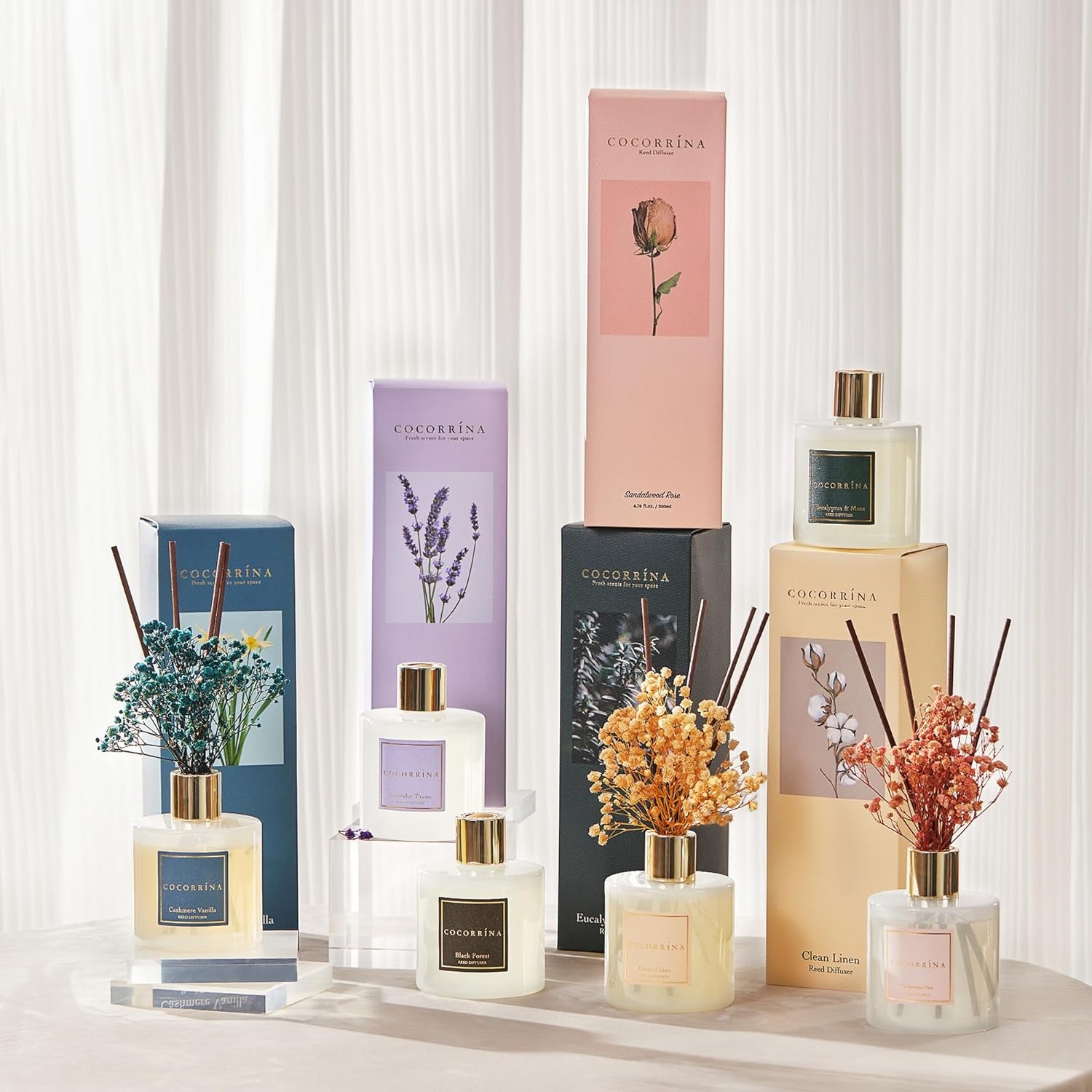 Reed Diffuser Set, 6.7 Oz Clean Linen Scented Diffuser with Sticks Home Fragrance Reed Diffuser for Bathroom Shelf Decor