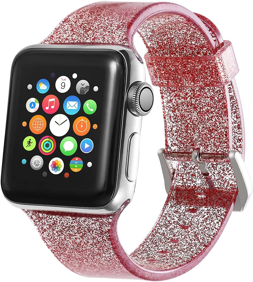 Compatible with Apple Watch Band, Women Transparent Clear Soft Cute Silicone Sports Iwatch Band Strap for Apple Watch Series 8/7/6/5/4/3/2/1/SE