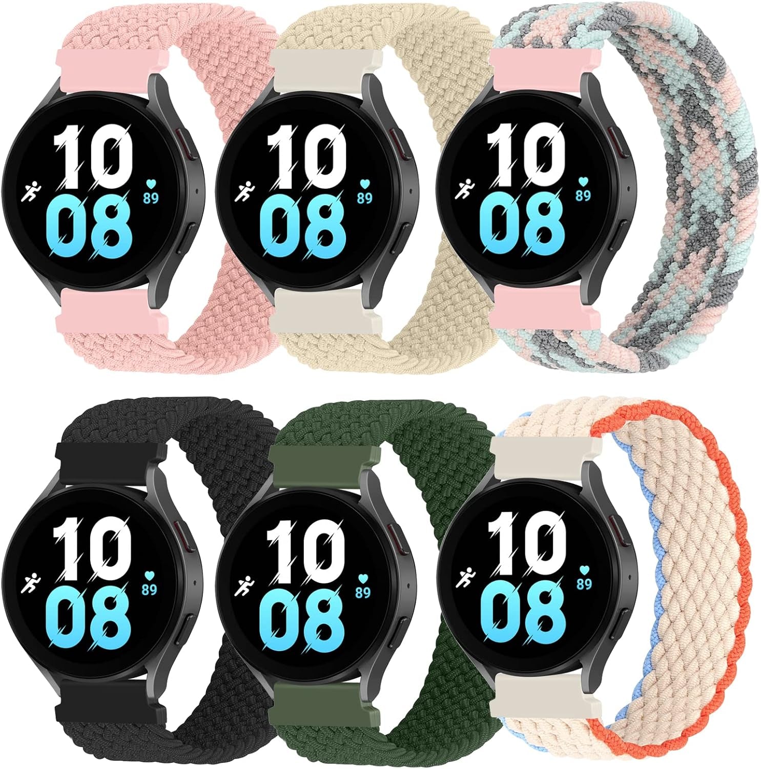 6 Pack Braided 20Mm Bands Compatible with Samsung Galaxy 5 Pro 4 Classic Active 2 46Mm 45Mm 44Mm 42Mm 40Mm Watch