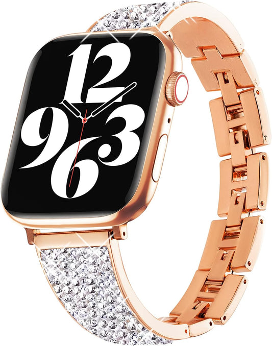 Stainless Steel Metal Band Compatible with Apple Watch Band 38Mm 40Mm 41Mm 42Mm 44Mm 45Mm Diamond Rhinestone Women Bling Bracelet for Iwatch Series 8/7/6/5/4/3/2/1 Ultra SE