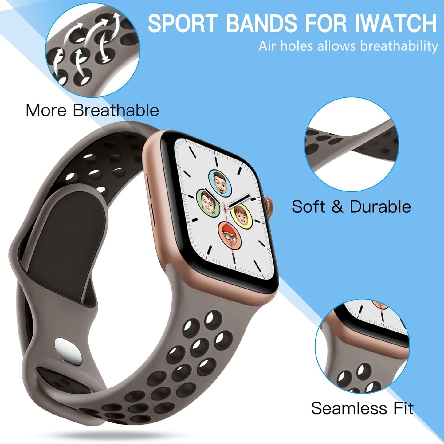 Compatible with Apple Watch Band 41Mm 40Mm 38Mm for Women Men, 4 Pack Silicone Sport Replacement Wristband for Iwatch SE Series 9 8 7 6 5 4 3 2 1, Anthracite/Darkblue/Armygreen/Olivegrey, S/M