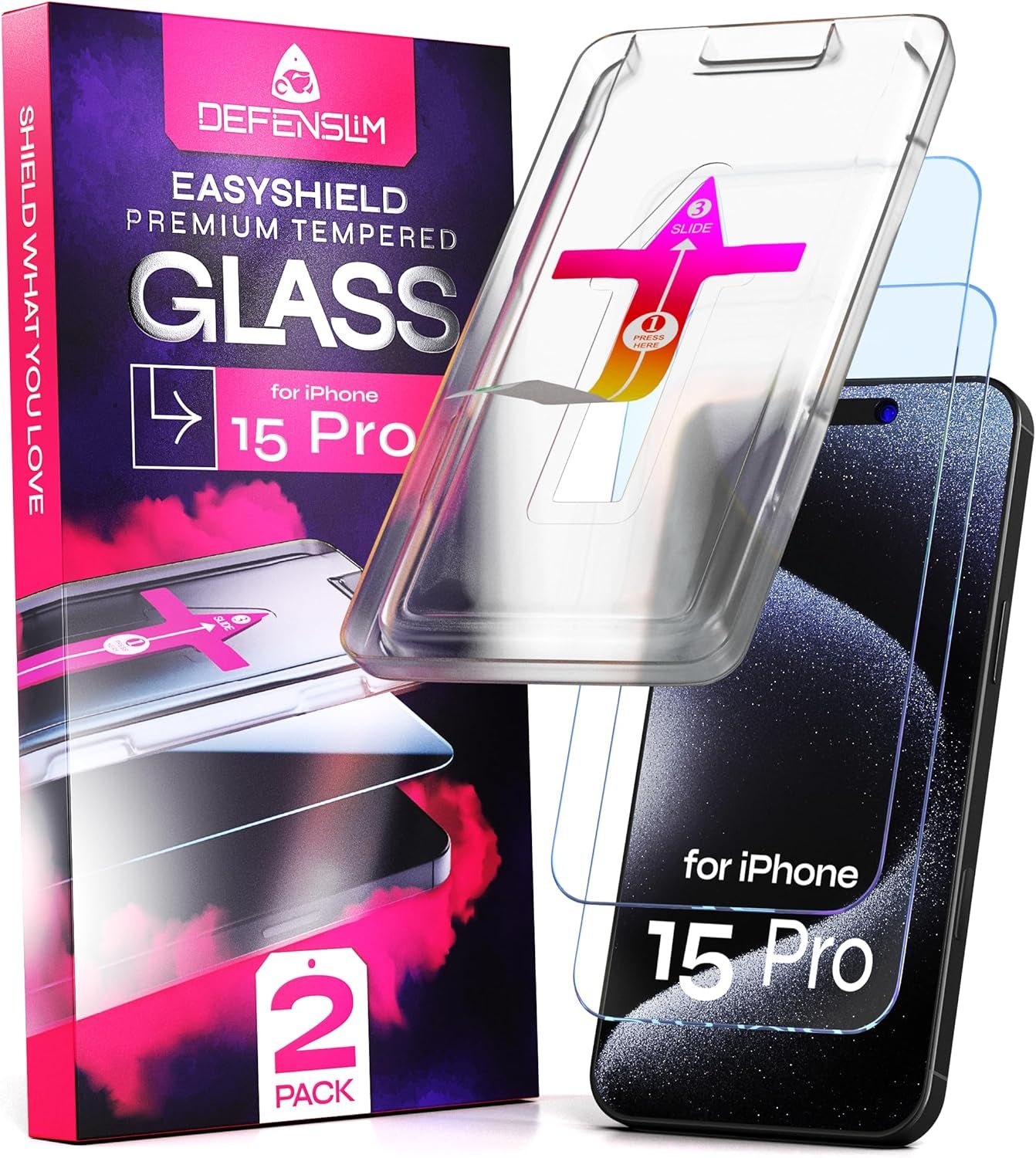 Screen Protector Compatible with Iphone 15/16 (2Pack), Easy Auto-Align Install Kit, 6.1" Tempered Glass, 9H Hardness, Ultra HD Clear, Case Friendly, Easyshield