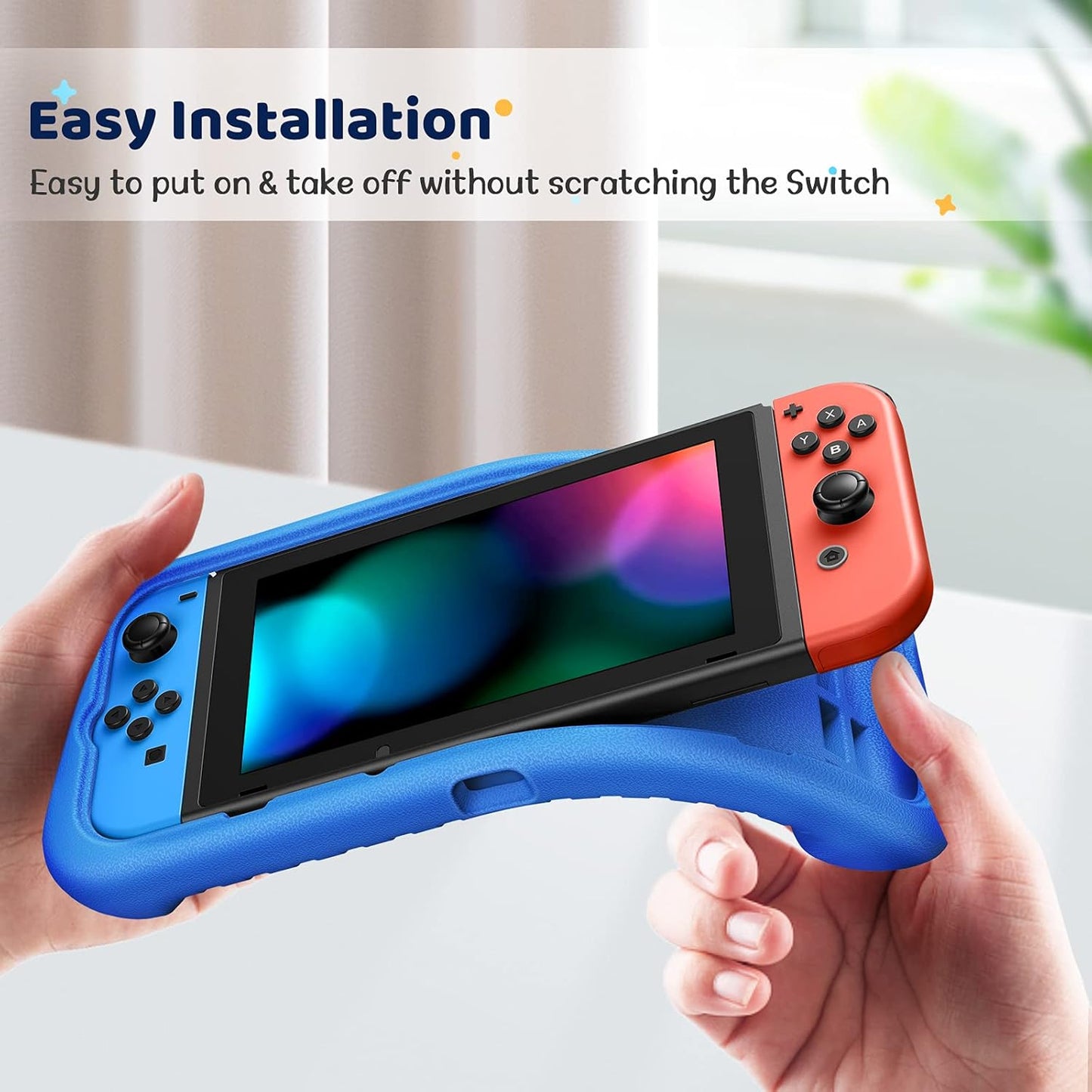 Kids Case Compatible with Nintendo Switch W/2 Game Card Slots - [Ultralight] [Shockproof] Protective Cover with Ergonomic Grip, Kids Friendly Grip Case for Switch Console (Blue)