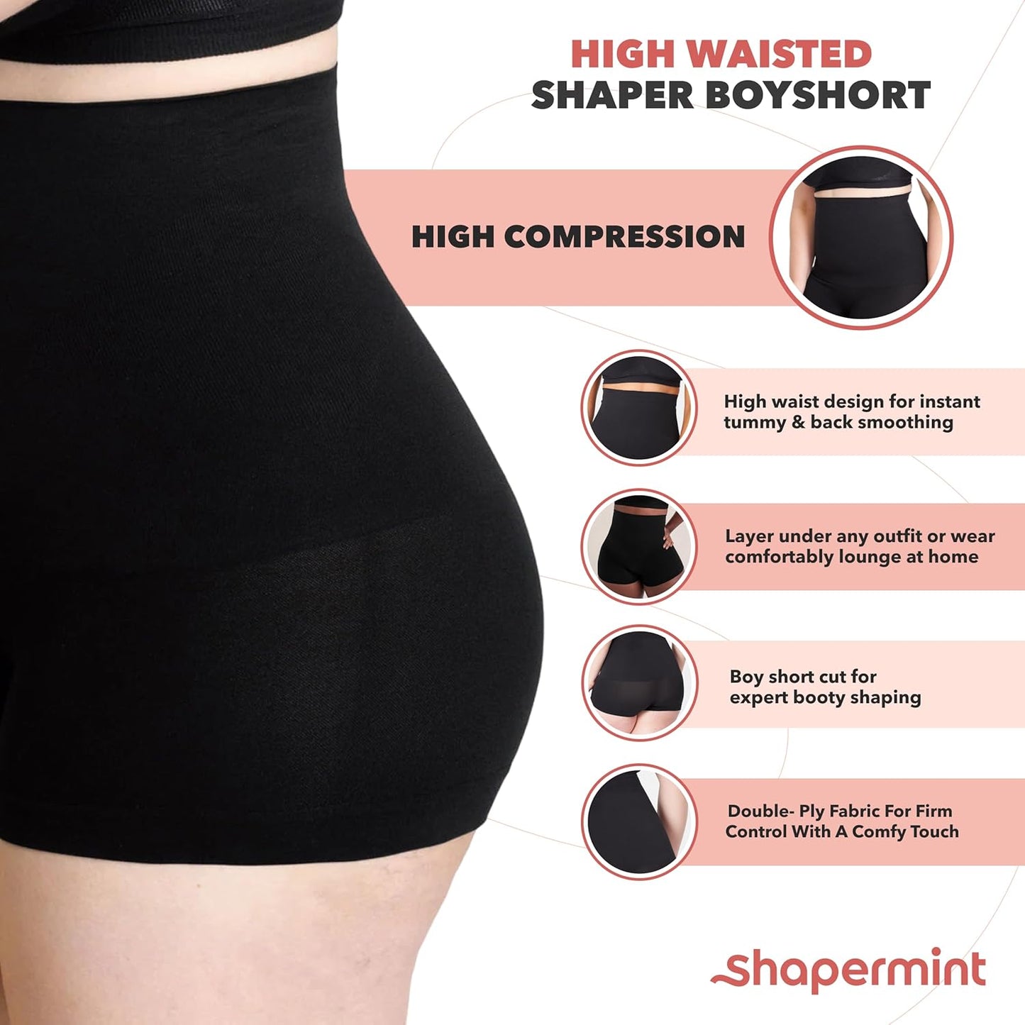 Shapewear Shorts - High Compression Shapewear for Women Tummy Control - Boy Shorts for Women