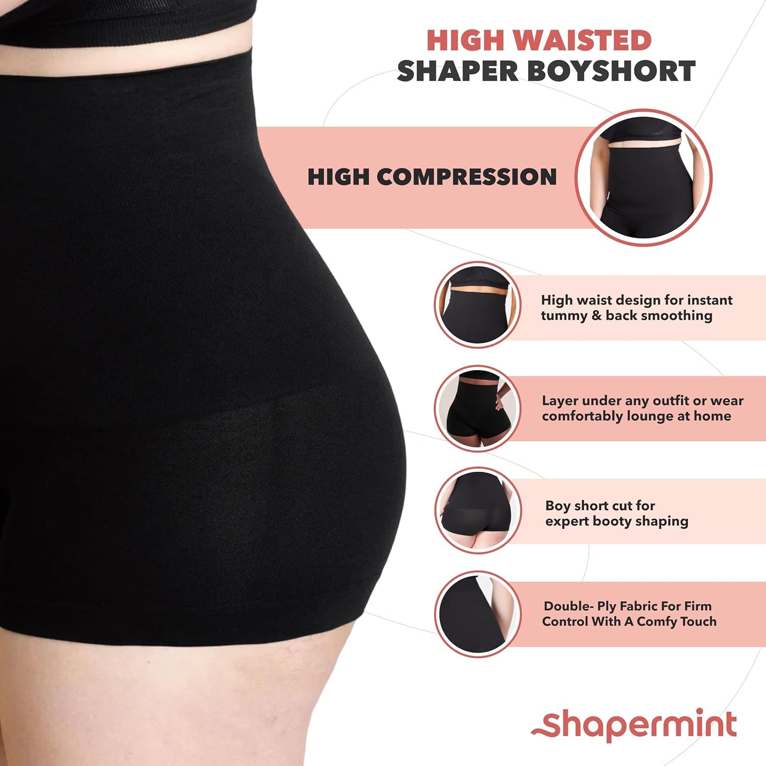 Shapewear Shorts - High Compression Shapewear for Women Tummy Control - Boy Shorts for Women