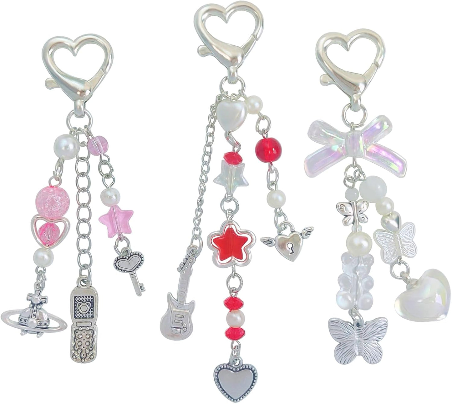 Cute Keychain Aesthetic Y2K Keychain Accessories Heart Butterfly Strawberry Bear Key Chain for Keys Bags Women Gifts