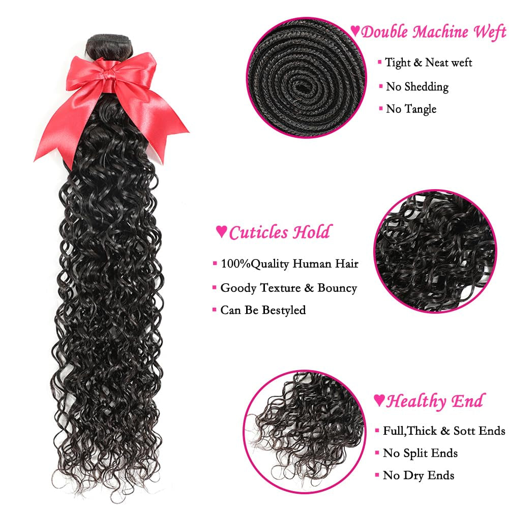 12A Water Wave Human Hair Bundles 22 24 26 Inch Brazilian Wet and Wavy Curly Bundles Human Hair 100% Unprocessed Raw Virgin Weave Bundles Human Hair 3 Bundles Deals Natural Black