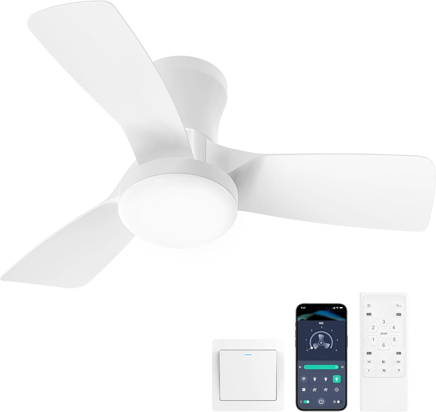Smart Modern Flush Mount Ceiling Fans with Lights and Remote 32 Inch Low Profile Led Lights for Bedroom Bladeless Fan for Bedroom Kids Room and Living Room Ceiling Light Fixture
