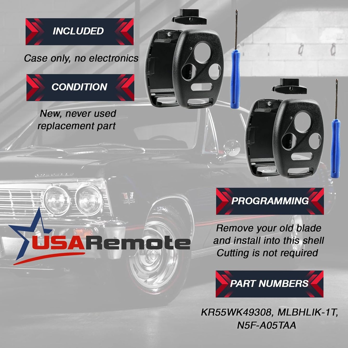 Cutting NOT Required - 2 Key Fob Keyless Entry Remote Shell Case & Pad Fits Honda 2003-2012 Accord / 2006-2013 Civic EX / 2009-2015 Pilot /2005-2006 CR-V