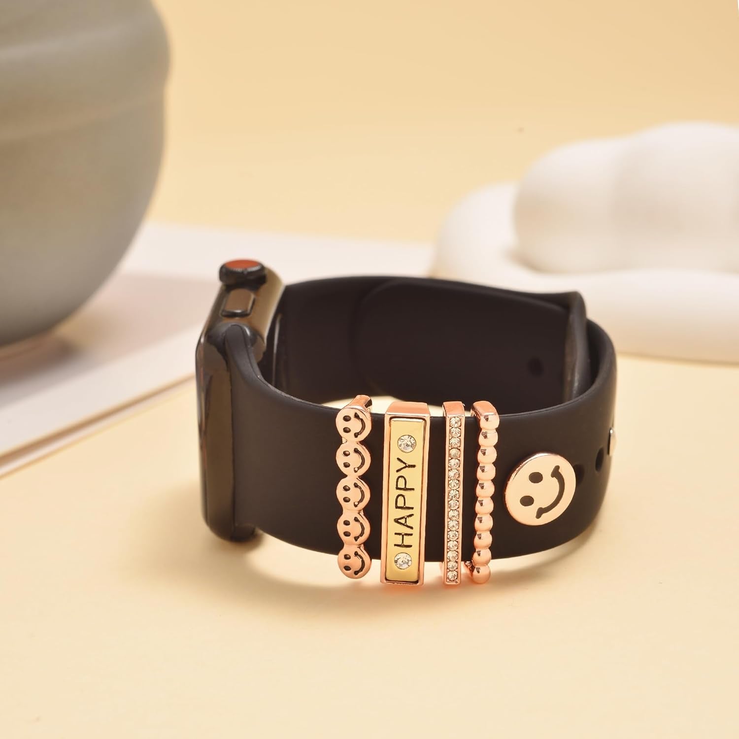 5Pcs Rhinestone Watch Strap Charms Watchband Ring Loops Watch Band Decor Studs Decorative Charm for Apple Iwatch Silicone Sport Band Smart Watch Silicone Watch Band Decoration Accessories (No Band)