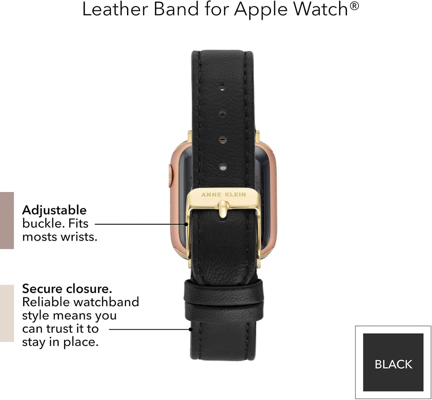 Leather Fashion Band for Apple Watch Secure, Adjustable, Apple Watch Band Replacement, Fits Most Wrists
