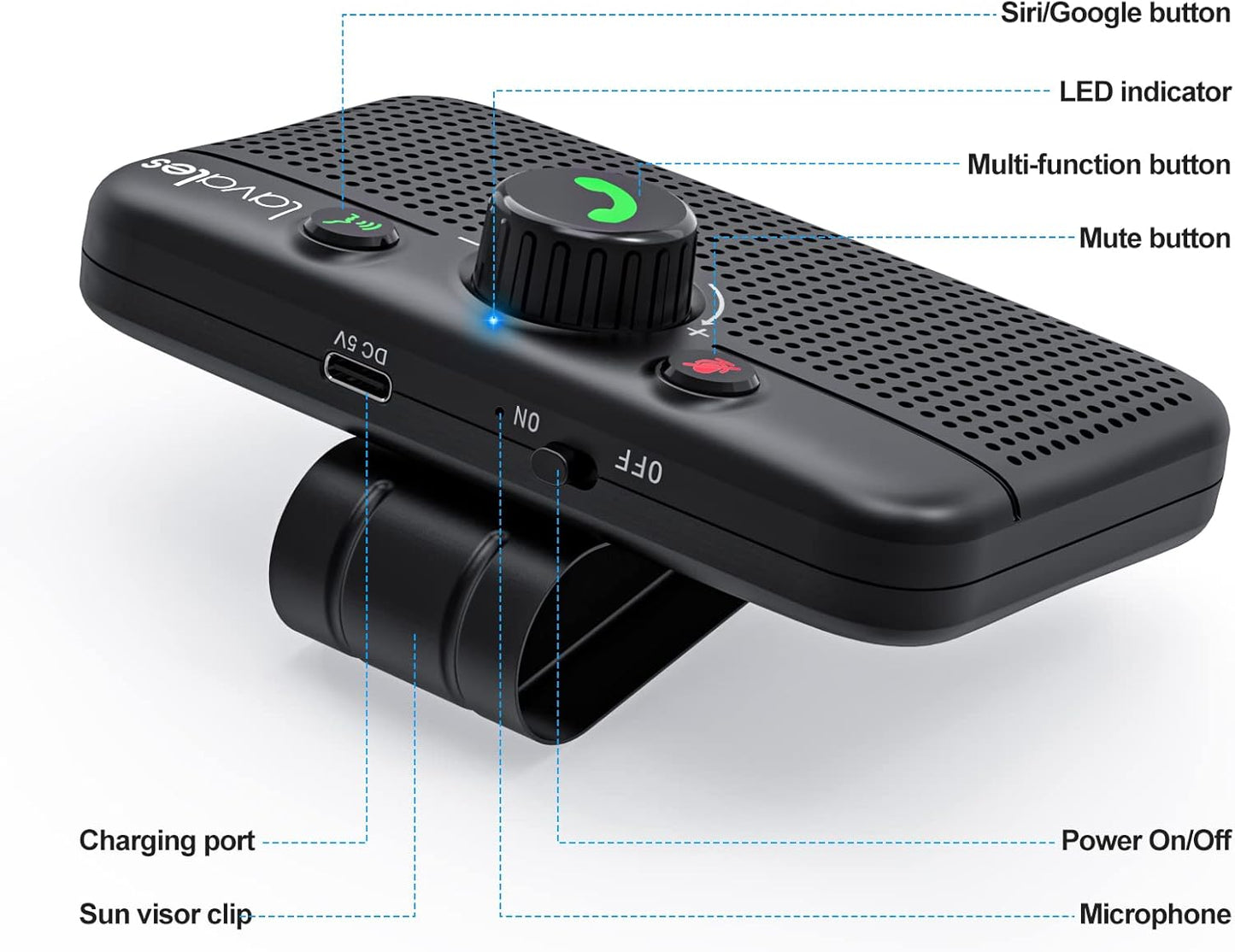 Car Bluetooth 5.3 Speaker, Handsfree Bluetooth Car Kit for Cell Phone, Support Siri Google Voice Assistant/Motion AUTO ON, Car Phone Speakerphone with Visor Clip TRUCK DRIVER