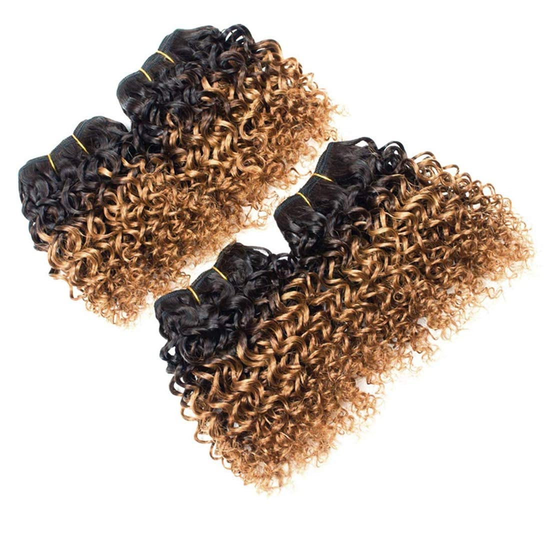 Kinky Curly Bundles Human Hair Bundles 8 Inches Curly Human Hair 4 Bundles 1B/30# Afro Weave Bundles Brazilian Virgin Human Hair 50 Gram/Bundle (8 8 8 8, 1B 30#) …