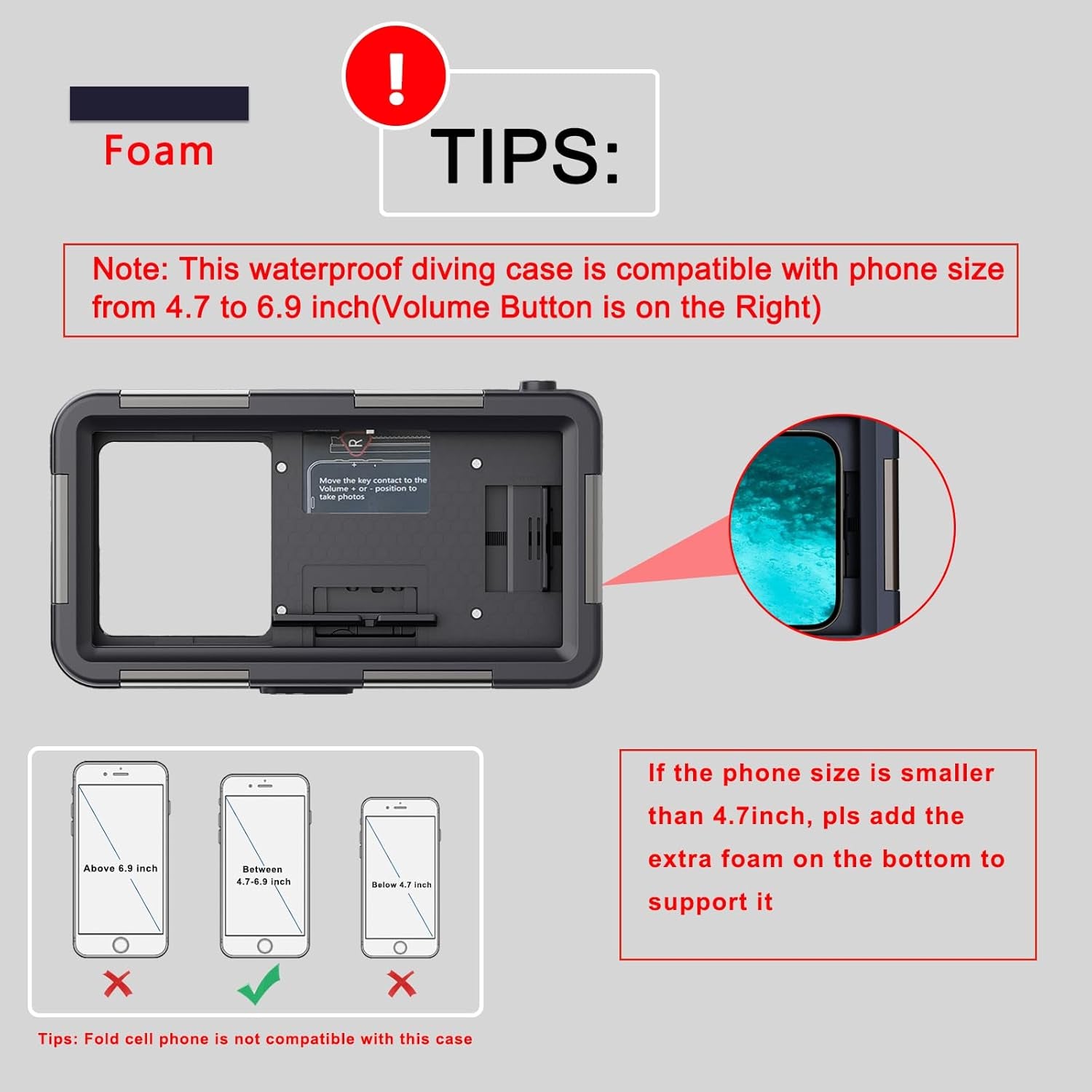 Waterproof Case[50Ft/15M],Phone Size4.7-4.9Inch(Volume Button on Right), Universal Professional Diving Case for Samsung Galaxy S25/S24/S23/Ultra/Huawei/Xiaomi Android Series, Blue-Orange