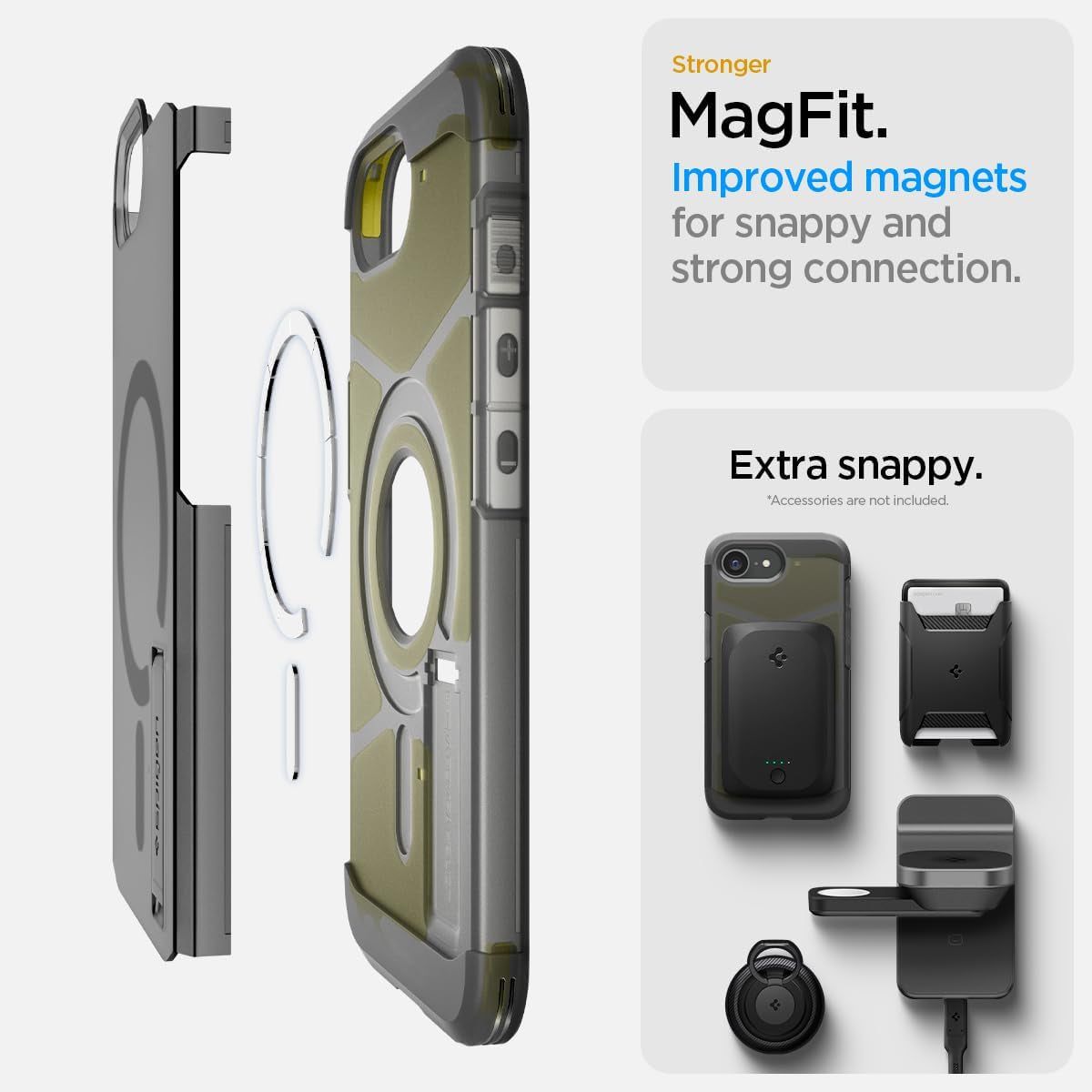 for Iphone 16E Case, Tough Armor (Ai) Magfit [Compatible with Magsafe Accessories] [Kickstand] [Military-Grade Protection] - Frost Black