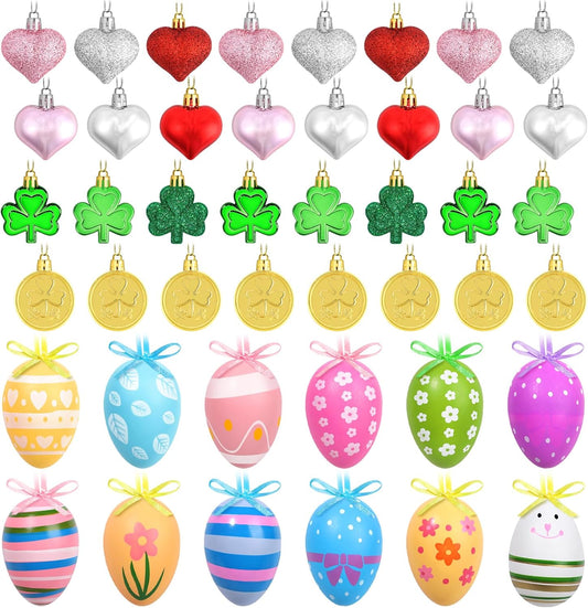 Valentines Day Decor Tree Decorations Set, 108 PCS Hanging Ornaments for Valentine'S Day St Patricks Easter, Romantic Decor Glitter Heart Shamrock Easter Egg for the Home Wedding Dinner Gifts Table