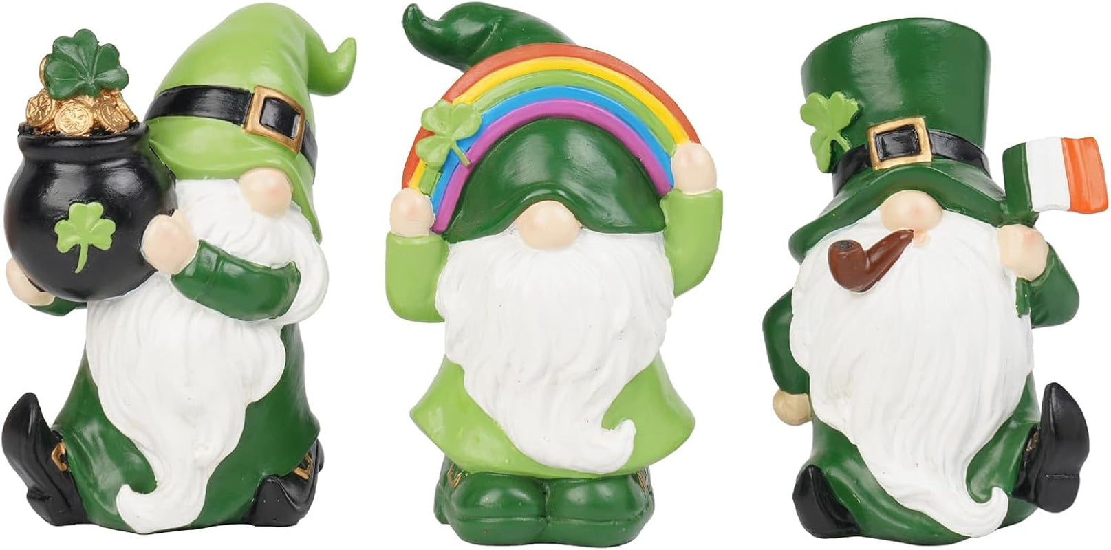 St Patricks Day Decorations Gnome Décor - 2Pc Resin Gnome Figurines with Green Shamrock Horseshoe Modern Farmhouse Décor for Tabletop Home Décor