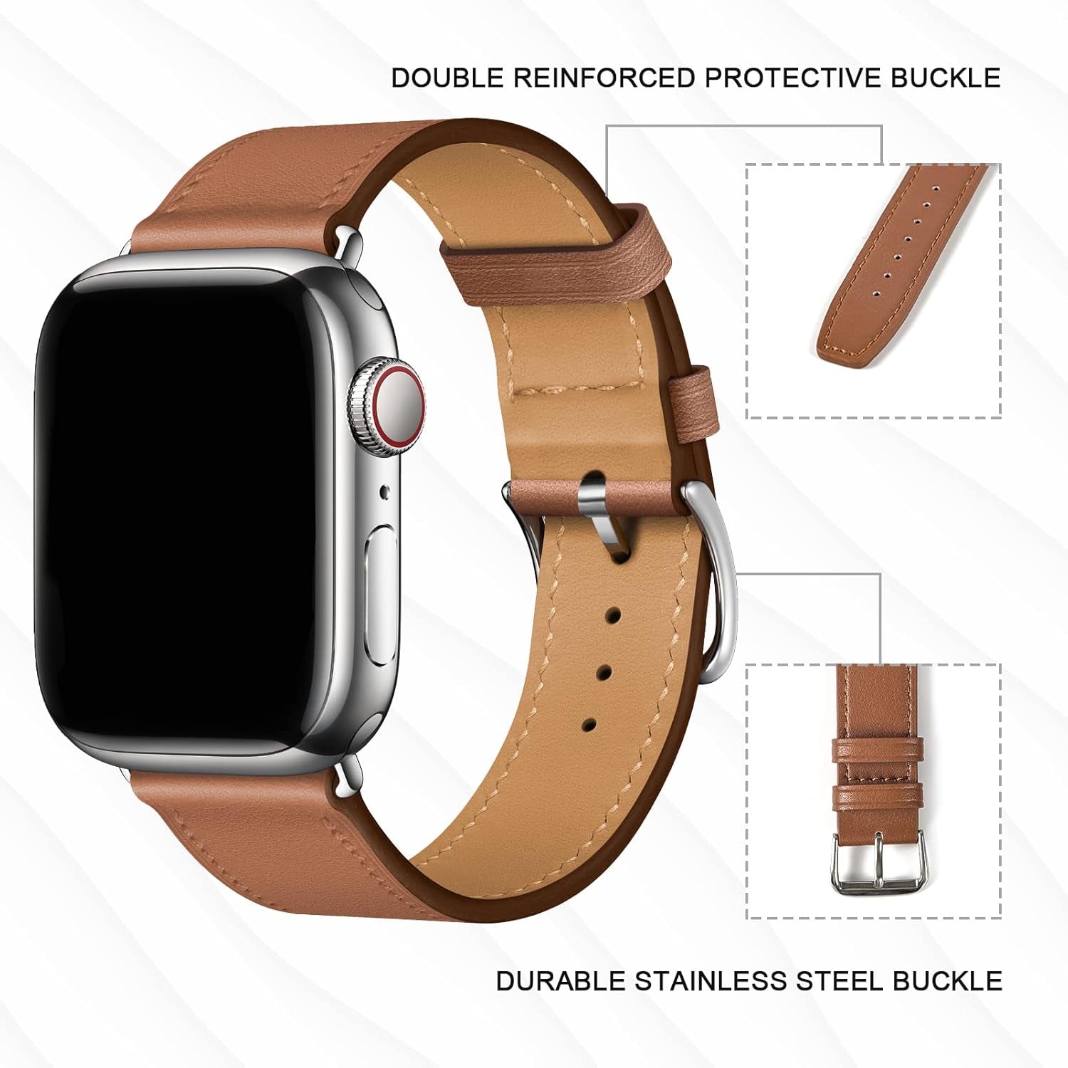 Band Compatible with Apple Watch Band 42Mm 44Mm 45Mm 49Mm 38Mm 40Mm 41Mm, Leather Waterproof Strap Formal Band Compatible with Iwatch Apple Watch Series Ultra 8 7 6 5 4 3 2 1 SE Band Women Men