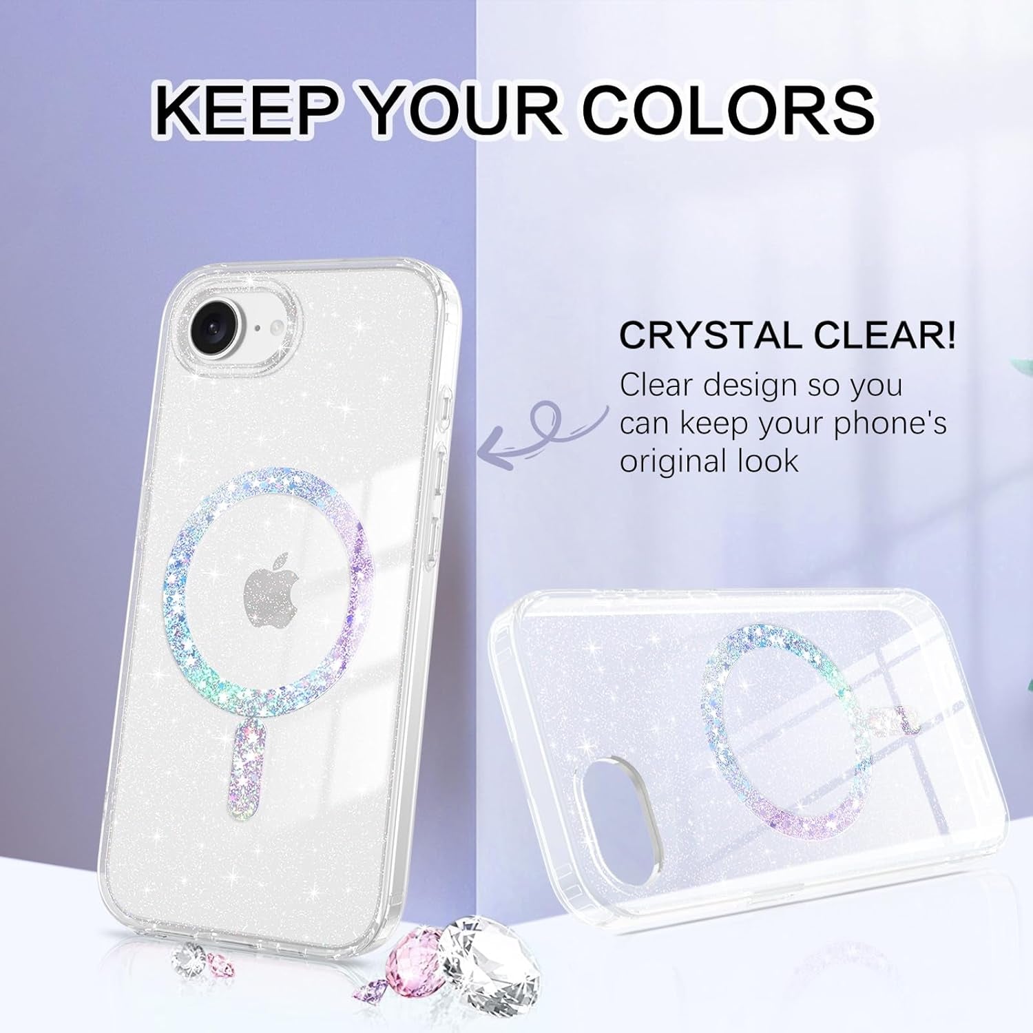 for Iphone 16E Case, for Iphone SE 4(2025), Clear Crystal Glitter Phone Case, [Compatible with Magsafe Accessories] Sparkly Cute Women Girl Clear Cover for Iphone 16E 6.1", Clear Glitter
