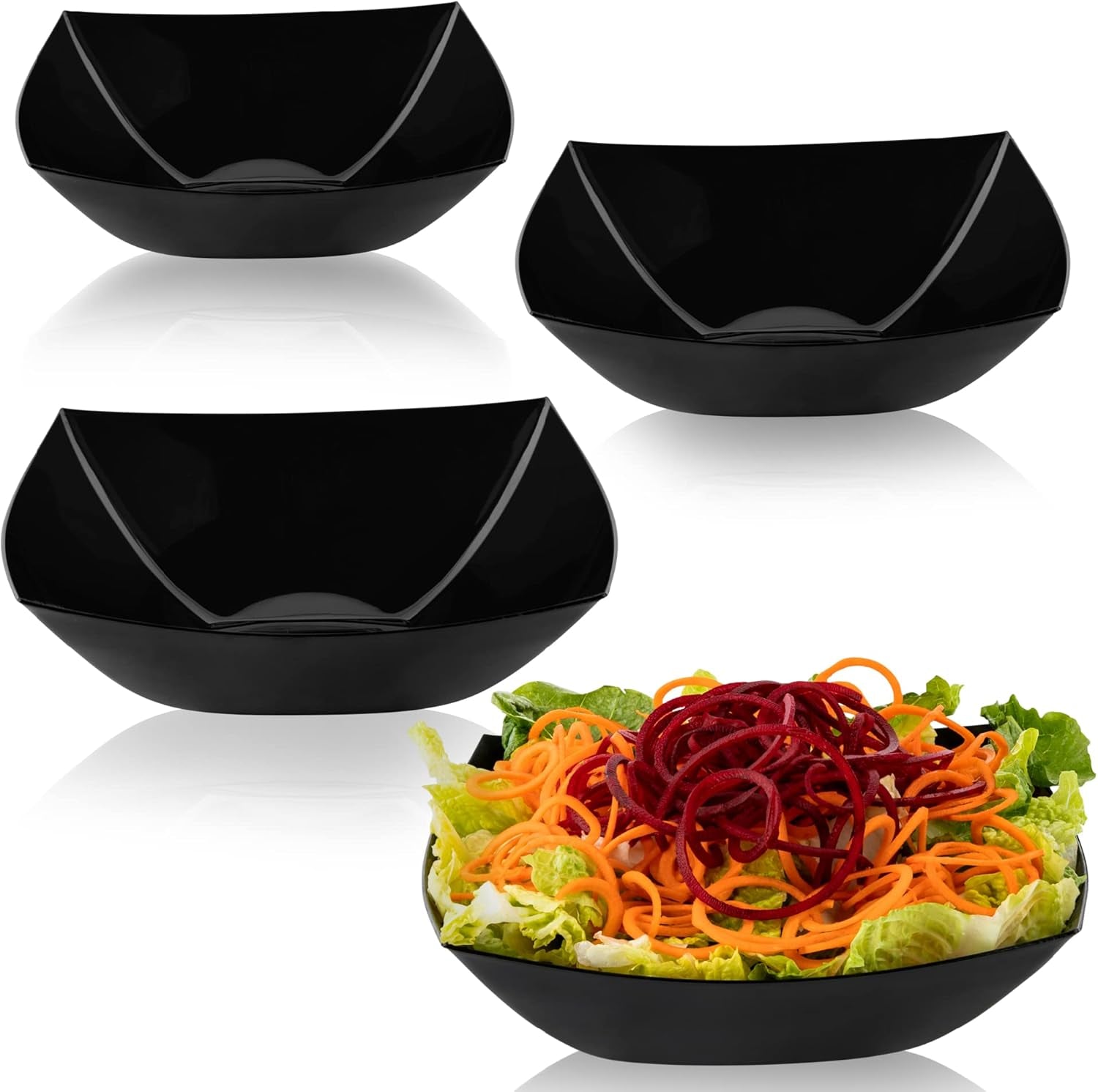 Disposable Square Serving Bowls, Party Snack or Salad Bowl, Plastic 2 Green & 2 Red 32 Ounce Pack of 4 32 OUNCE