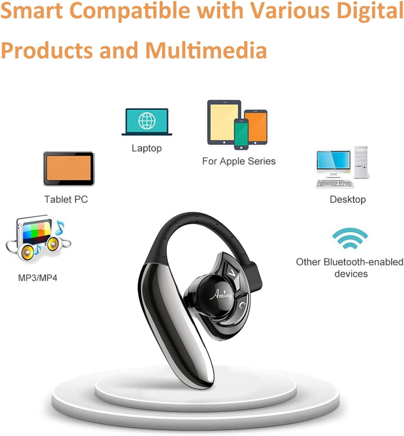 Bluetooth Headset,Wireless Bluetooth Earpiece Compatible with Iphone/Android Cell Phones,Auriculares Bluetooth Earpiece 28 Hrs Talking Time V5.3 Wireless Headset,Button Depress Version TRUCK DRIVER