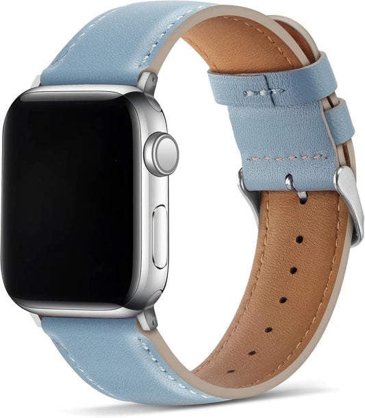Bands Compatible with Apple Watch Band 49Mm 45Mm 44Mm 42Mm Men Genuine Leather Replacement Bands Compatible with Apple Watch Ultra 2 Ultra SE 2 SE Series 9 8 7 6 5 4 3 2 1, Blue