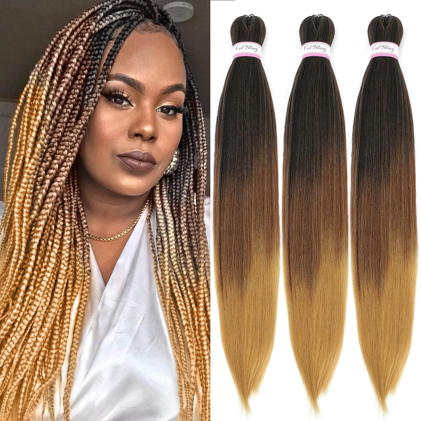 Braiding Hair Pre Stretched Ombre 28 Inch 3 Packs Braiding Hair Yaki Texture Prestretched Crochet Hair Braids 1B/30/27