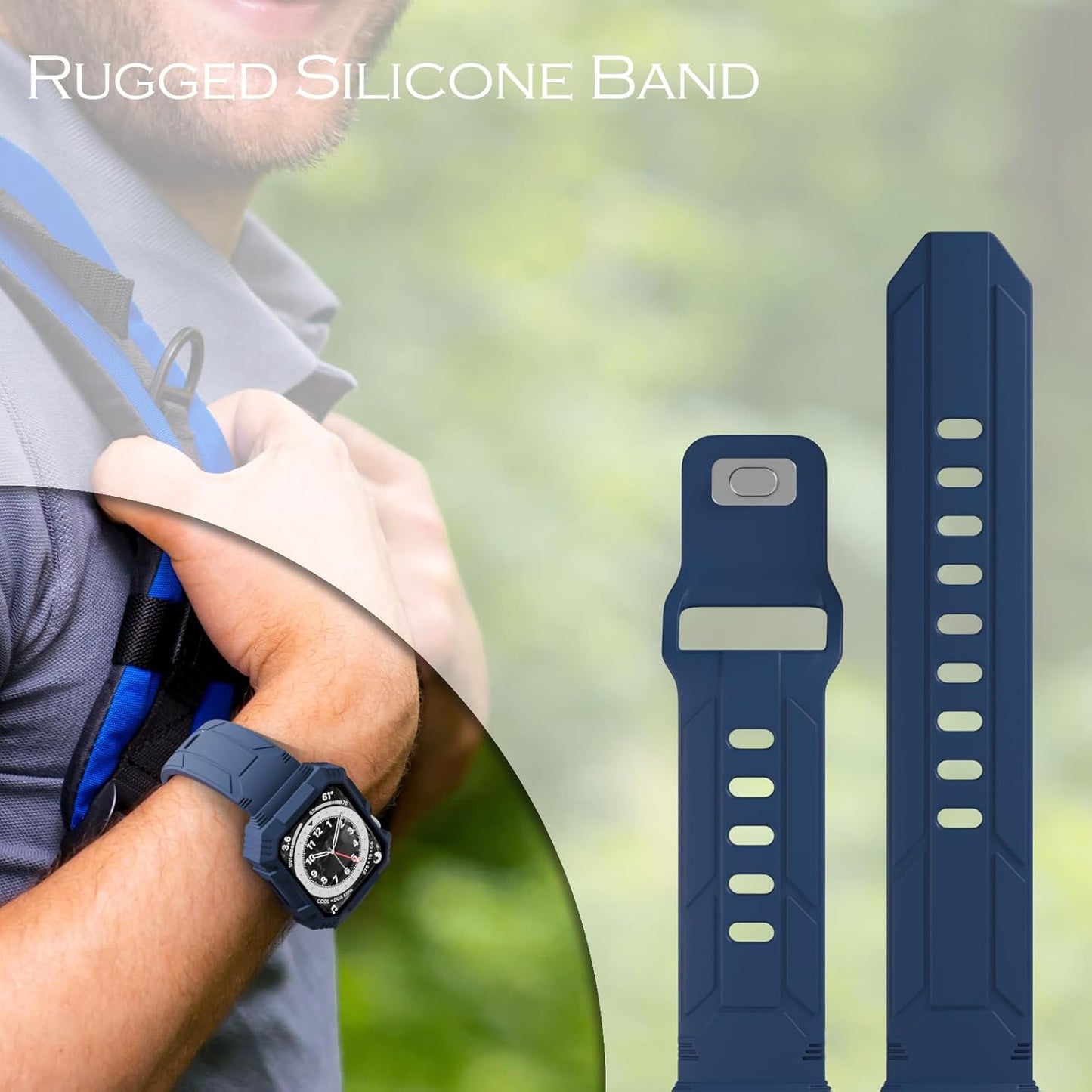Rugged Silicone Sport Band with Case Compatible with Apple Watch Bands 38Mm 40Mm 41Mm 42Mm 44Mm 45Mm 46Mm, Shockproof Protective Bumper Cover Strap for Iwatch Series 10/9/8/SE/7/6/5/4/3/2/1