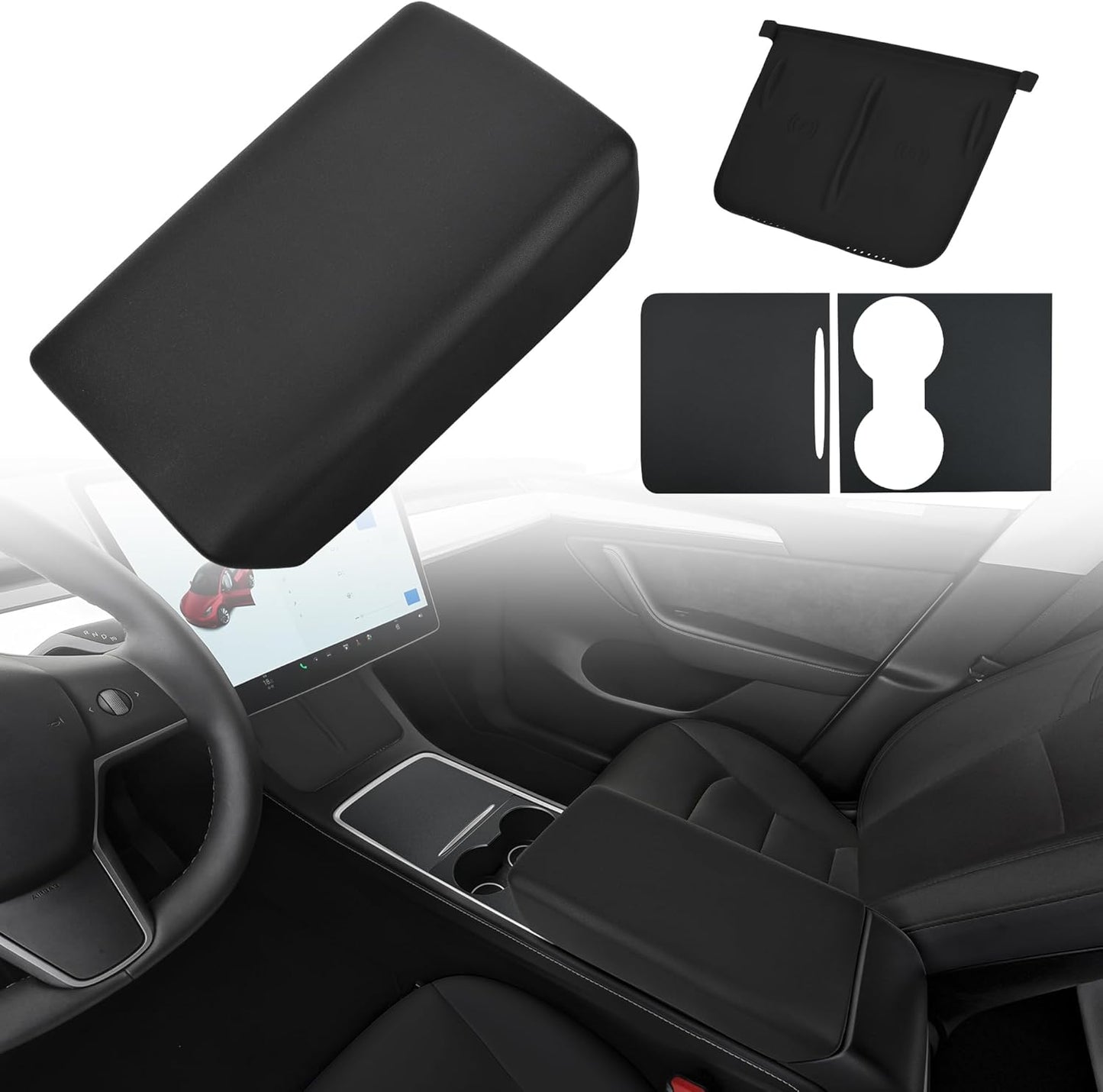 Center Console Protector Cover White Designed for Tesla Model 3/Y 2021-2024(Not for Model 3 Highland),Tpe Armrest Cover,Center Console Wrap Cover,Wireless Charger Silicone Mat (White Set)